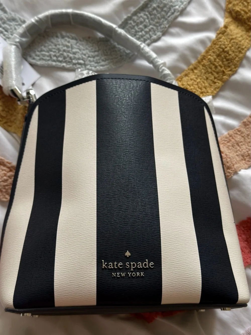kate spade Navy and Cream Vertical Stripe Crossbody